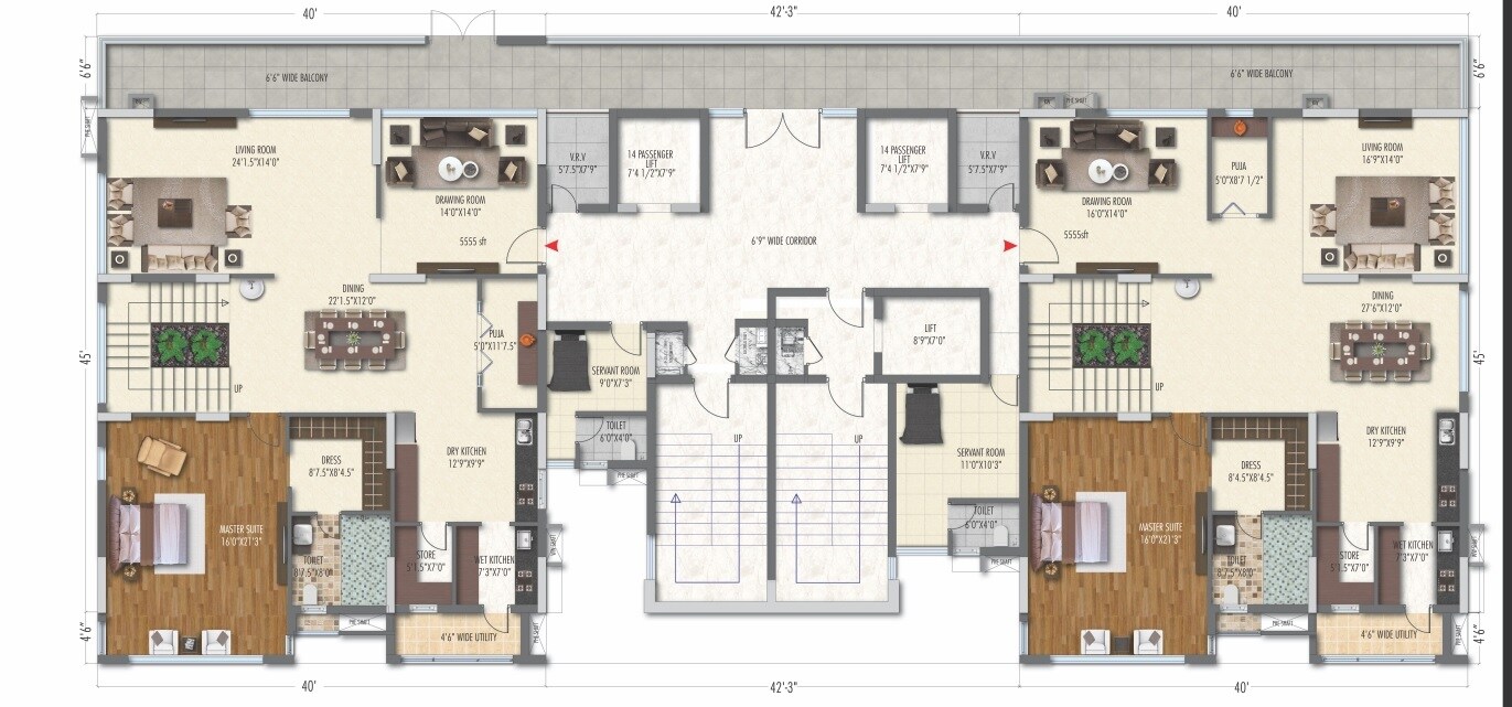 Floor plan of 4 BHK 5555 Sq. Ft. Apartment in DSR SSC GVK Skycity, Hyderabad