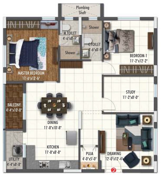 2 BHK 1240 Sq. Ft. Apartment