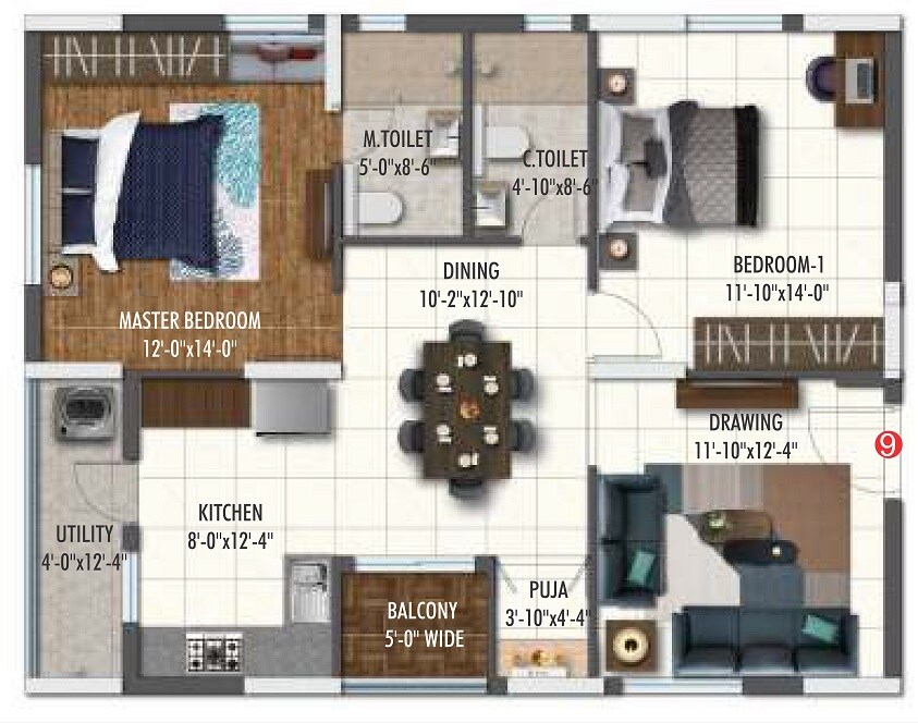 2 BHK 1260 Sq. Ft. Apartment