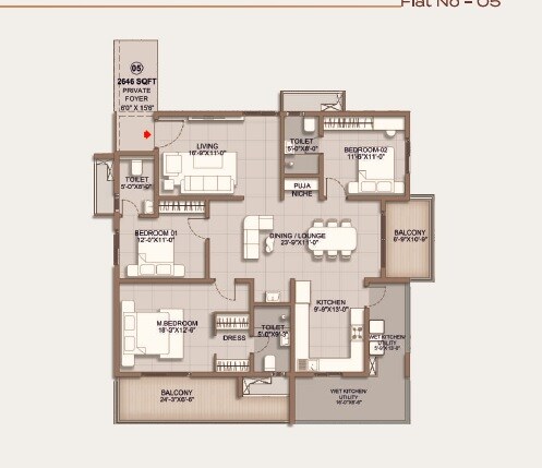 3 BHK 2646 Sq. Ft. Apartment