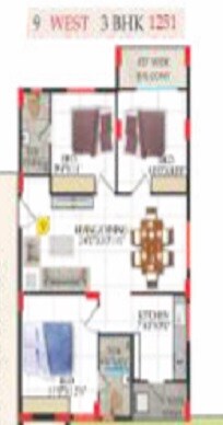 Floor plan of 2 BHK 1251 Sq. Ft. Apartment in EAPL Sri Tirumala Millennium, Hyderabad