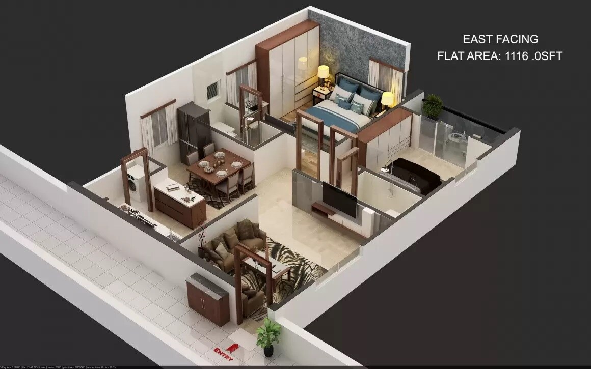 Floor plan of 2 BHK 1116 Sq. Ft. Apartment in Eco Casa Traimbak, Hyderabad
