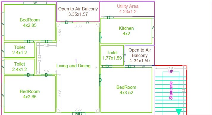 Floor plan of 3 BHK 1819 Sq. Ft. Apartment in Eesha SR Avanthika, Hyderabad