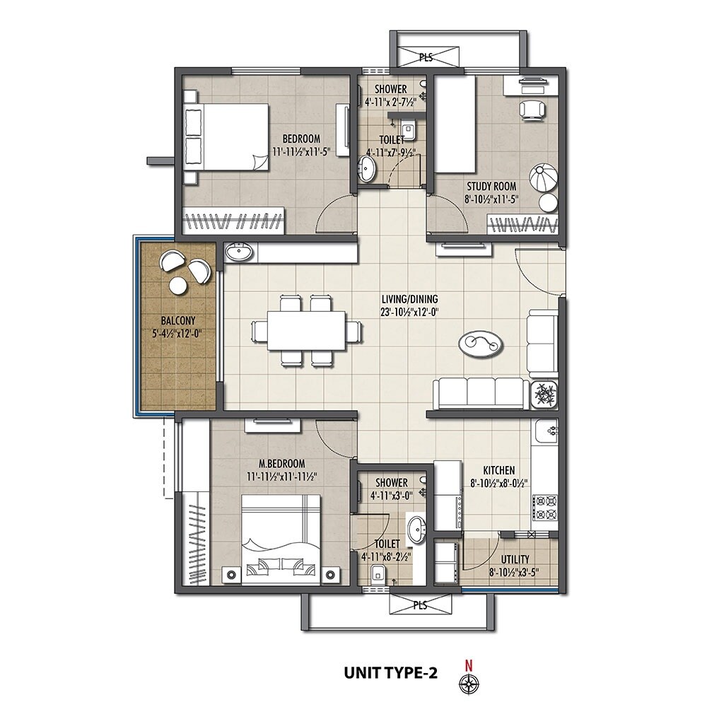 Floor plan of 2 BHK 1410 Sq. Ft. Apartment in EIPL Corner Stone, Hyderabad
