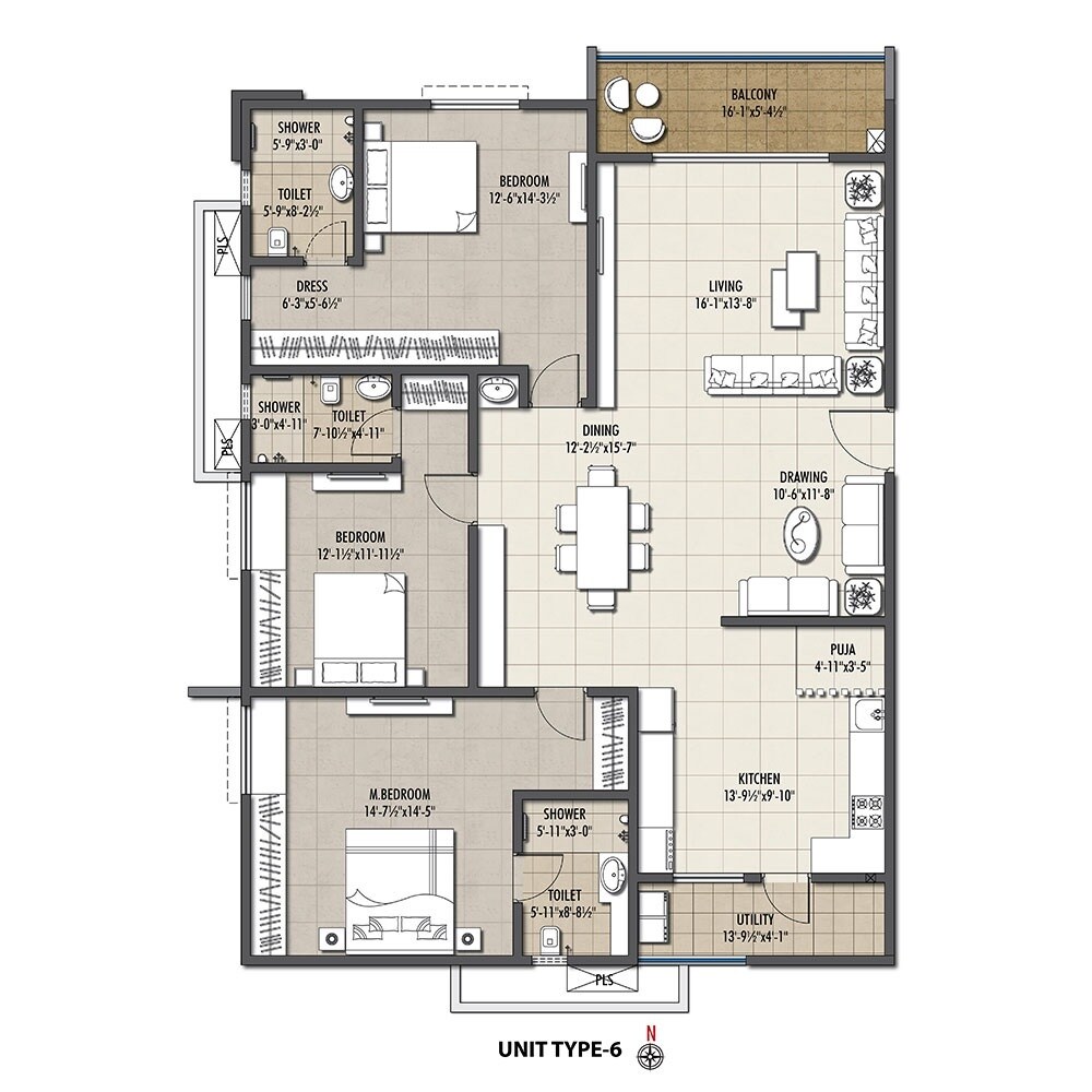 Floor plan of 3 BHK 2350 Sq. Ft. Apartment in EIPL Corner Stone, Hyderabad
