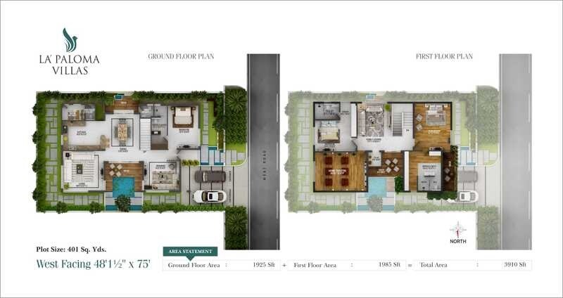 Floor plan of 3 BHK 3890 Sq. Ft. Villa in EIPL La Paloma Villas, Hyderabad
