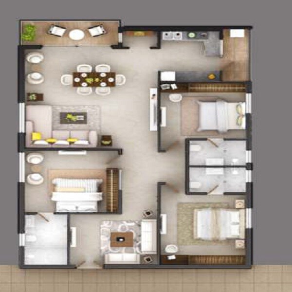 Floor plan of 3 BHK 2025 Sq. Ft. Apartment in EIPL Rivera, Hyderabad