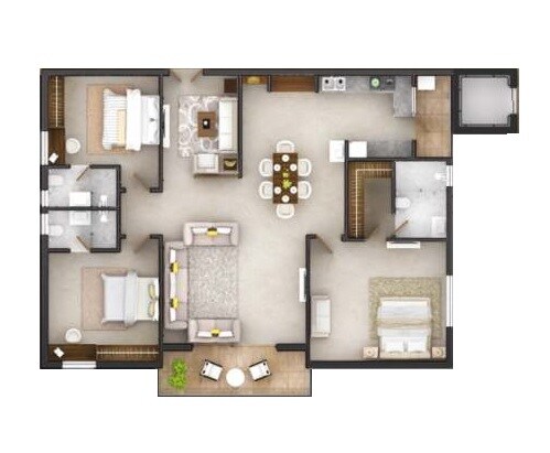 Floor plan of 3 BHK 2225 Sq. Ft. Apartment in EIPL Rivera, Hyderabad