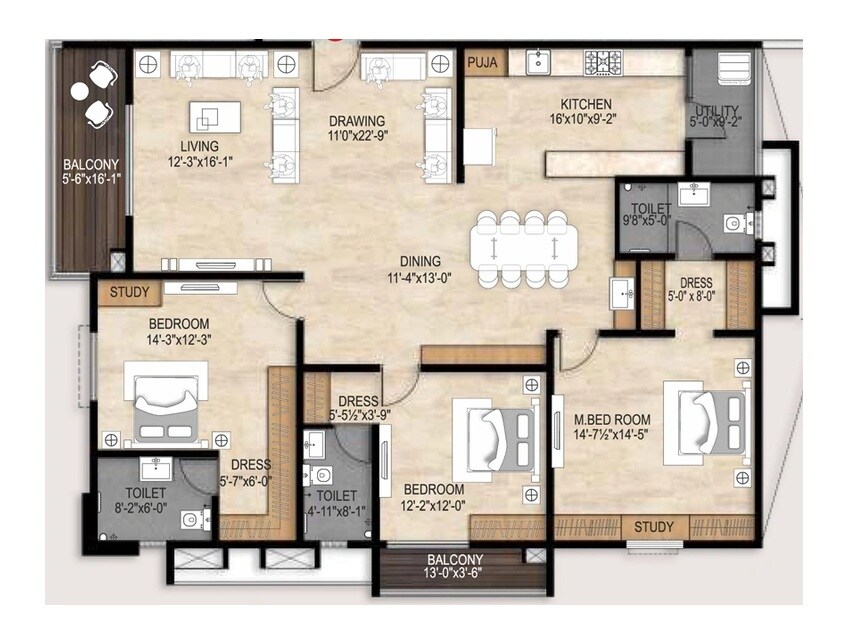 Floor plan of 2 BHK 2410 Sq. Ft. Apartment in EIPL The Tamarind, Hyderabad