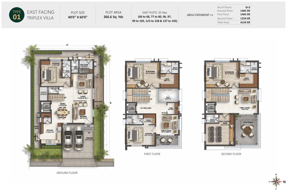 Floor plan of 4 BHK 4124 Sq. Ft. Villa in Elegant La Casa, Hyderabad