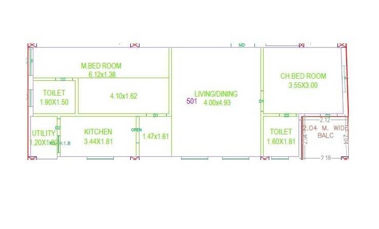 Floor plan of 2 BHK Apartment - 1200 sq. ft. in Elevate Aikyam, Hyderabad