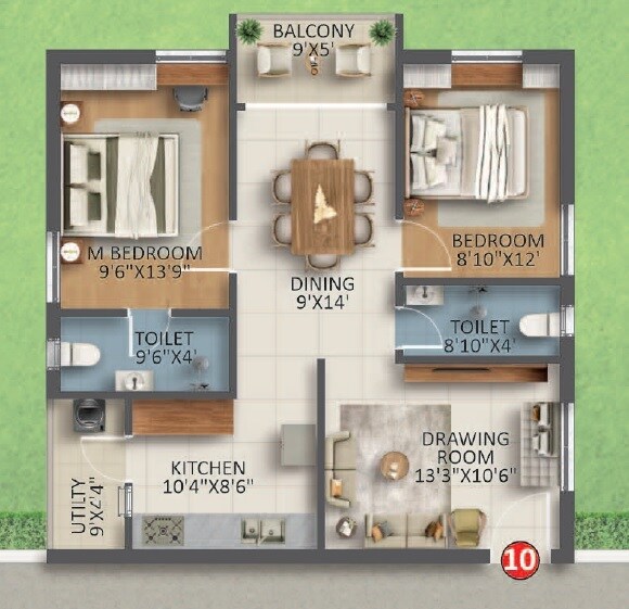 2 BHK 1085 Sq. Ft. Apartment
