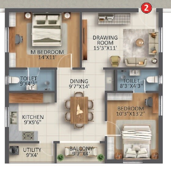 2 BHK 1190 Sq. Ft. Apartment