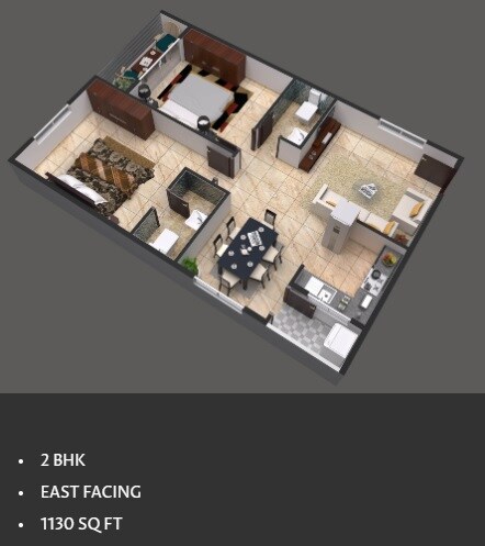 Floor plan of 2 BHK 1130 Sq. Ft. Apartment in ELV 55 EastFort, Hyderabad