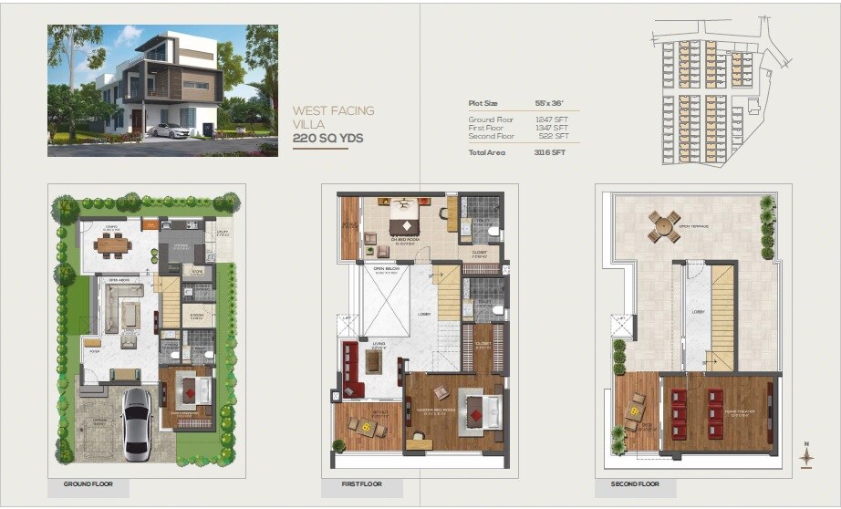 Floor plan of 3 BHK 3116 Sq. Ft. Villa in Empire Insignia, Hyderabad