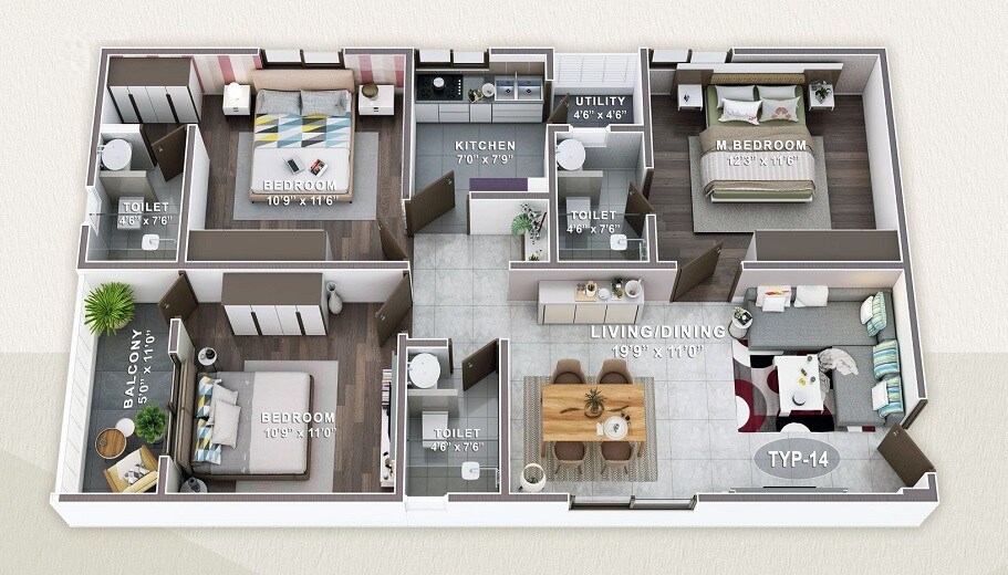 3 BHK 1288 Sq. Ft. Apartment