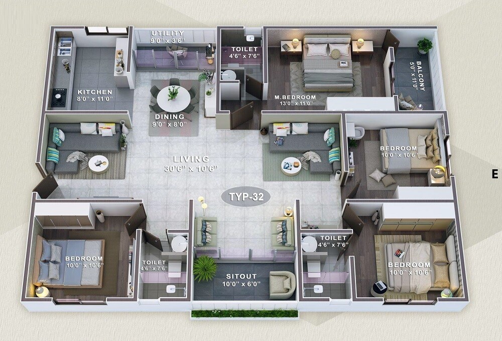 4 BHK 2000 Sq. Ft. Apartment