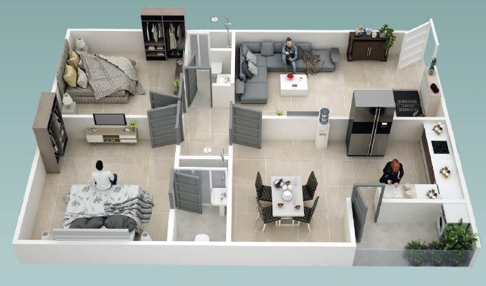 Floor plan of 2 BHK 1155 Sq. Ft. Apartment in Endeco TS Heights, Hyderabad
