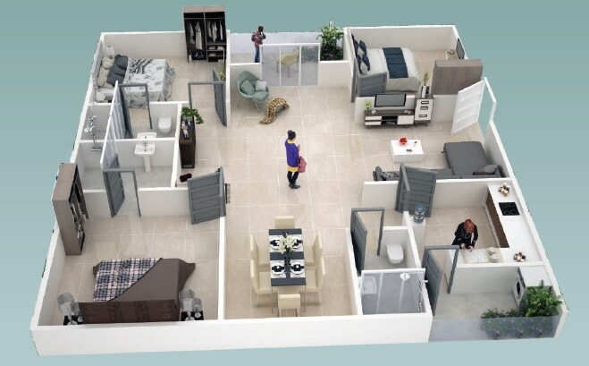 Floor plan of 3 BHK 1830 Sq. Ft. Apartment in Endeco TS Heights, Hyderabad