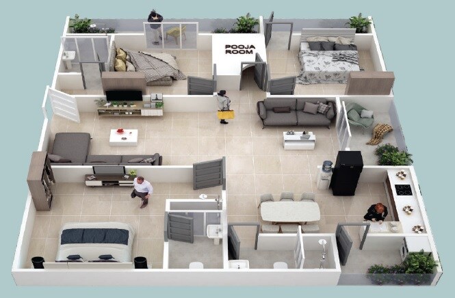 Floor plan of 3 BHK 2268 Sq. Ft. Apartment in Endeco TS Heights, Hyderabad