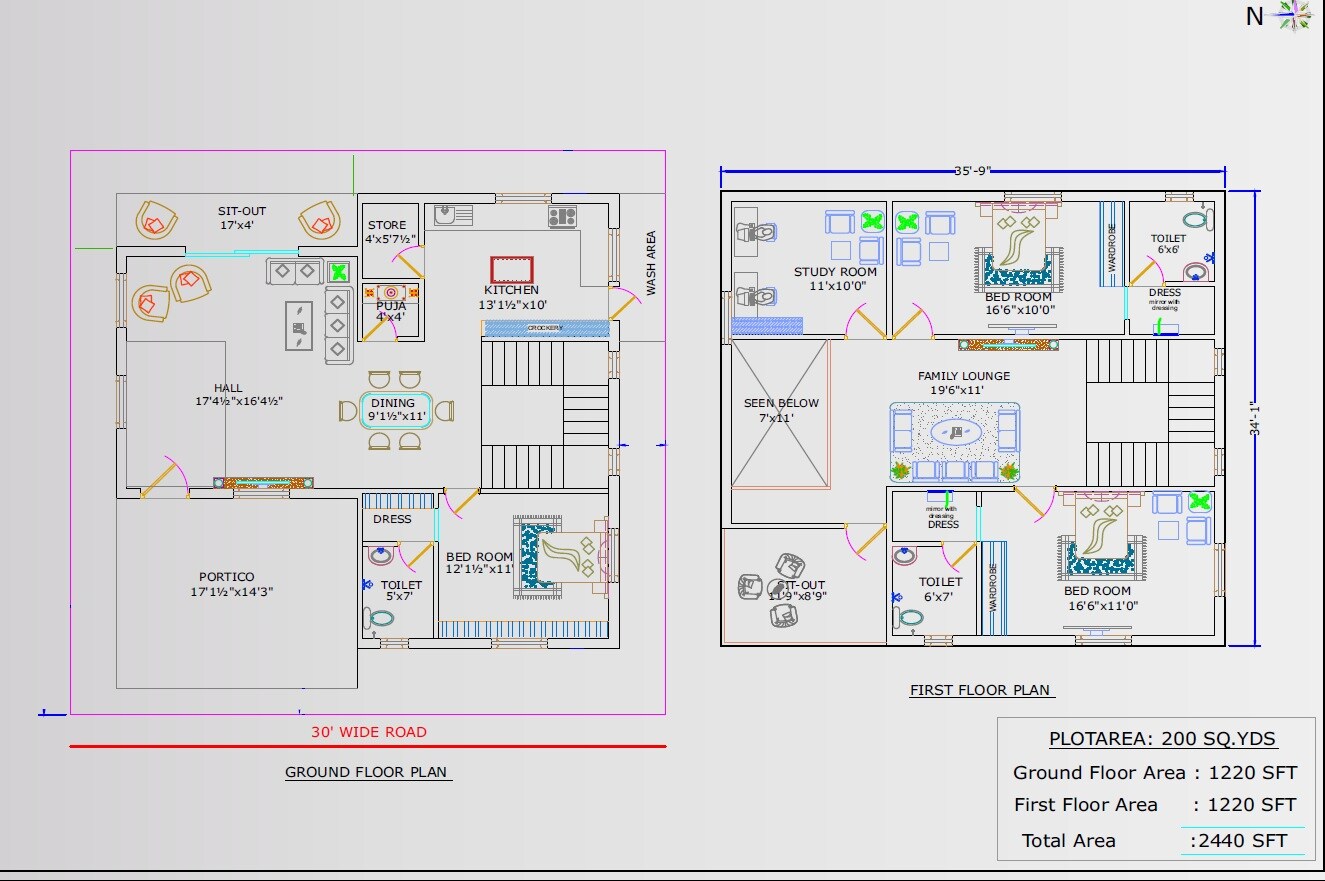Floor plan of 3 BHK 2440 Sq. Ft. Villa in Essvee Empire, Hyderabad