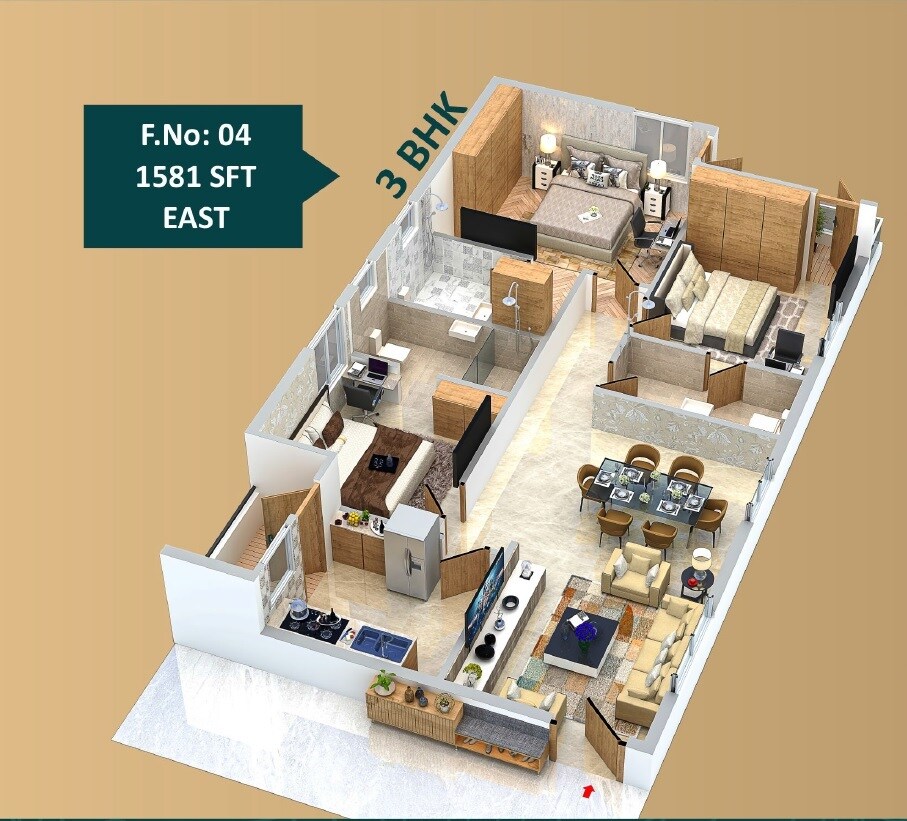 3 BHK 1580 Sq. Ft. Apartment