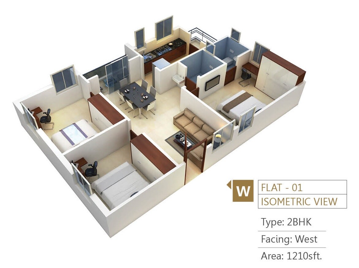 Floor plan of 2 BHK 1210 Sq. Ft. Apartment in Firmus SS White House, Hyderabad