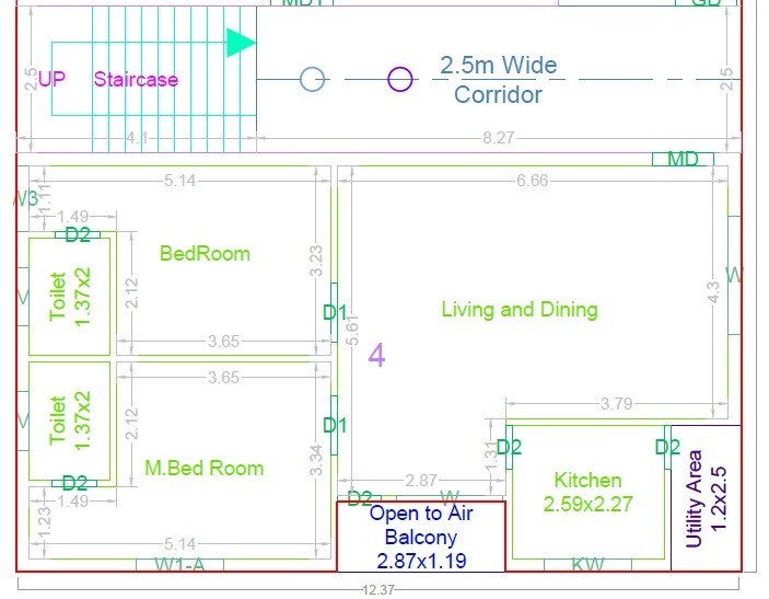 Floor plan of 2 BHK 1234 Sq. Ft. Apartment in Fores S And S Residency, Hyderabad