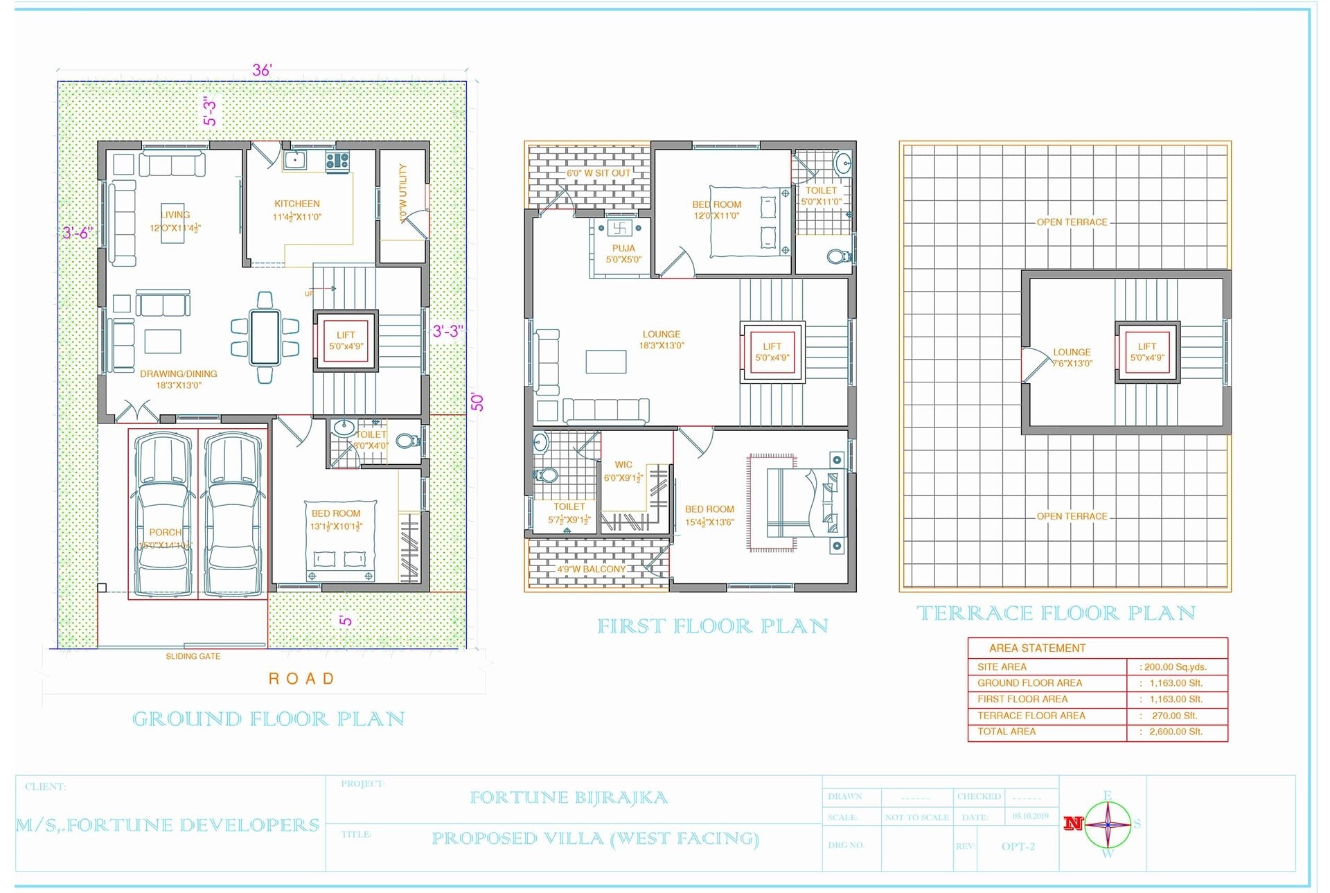 Floor plan of 3 BHK Villa - 2600 sq. ft. in Fortune Binjrajka Nest, Hyderabad