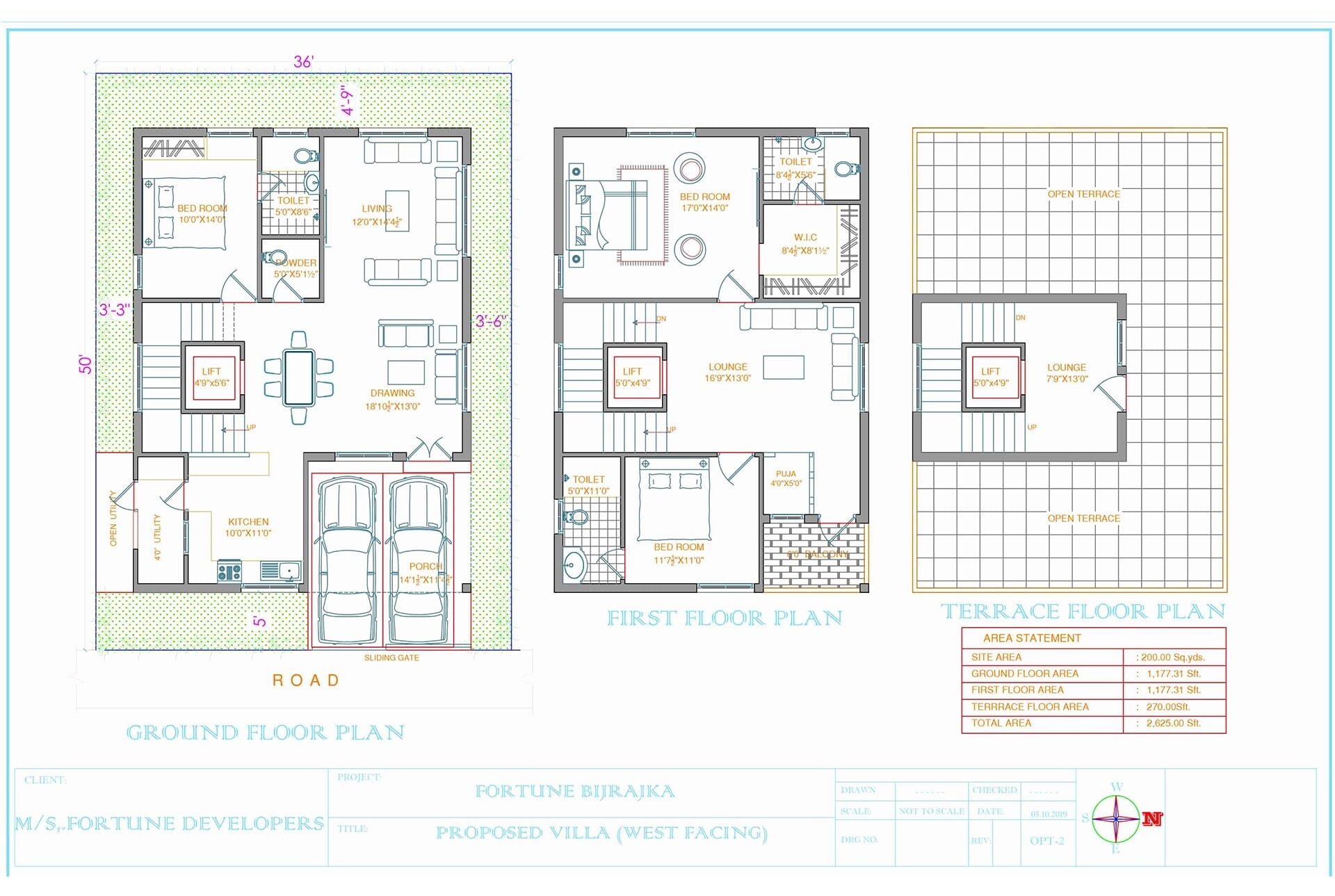 Floor plan of 3 BHK Villa - 2625 sq. ft. in Fortune Binjrajka Nest, Hyderabad