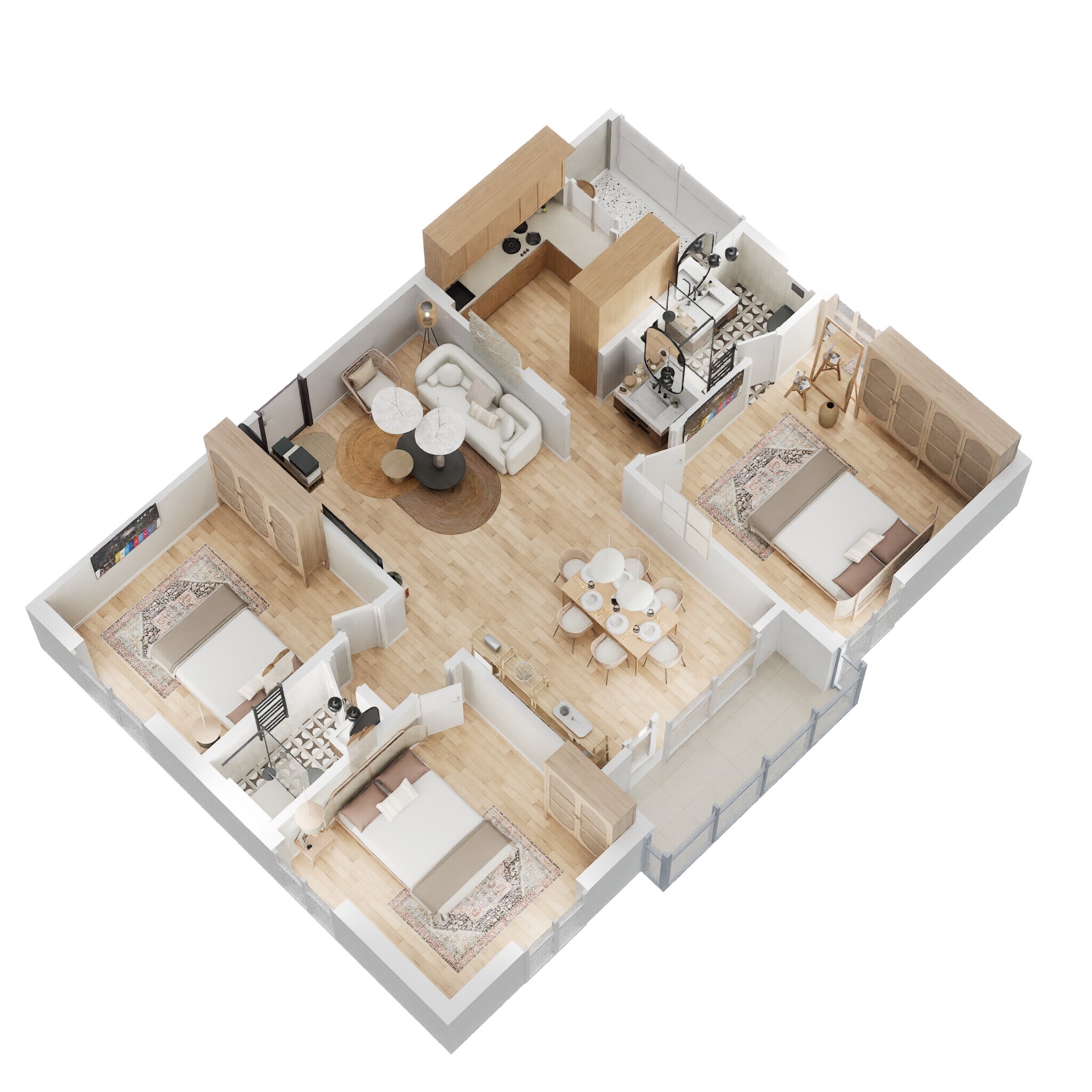 Floor plan of 3 BHK 1450 Sq. Ft. Apartment in Fortune Mayura, Hyderabad