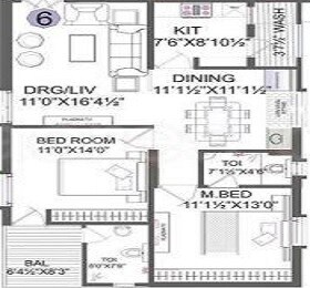 Floor plan of 2 BHK 1093 Sq. Ft. Apartment in Fresh Living Apartments, Hyderabad