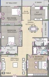 Floor plan of 3 BHK 2959 Sq. Ft. Apartment in Fresh Living Apartments, Hyderabad