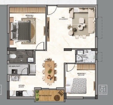 2 BHK 1250 Sq. Ft. Apartment