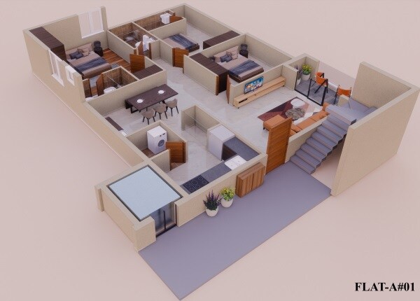 Floor plan of 3 BHK 1539 Sq. Ft. Apartment in Fuerzaa Raagaa Spaces, Hyderabad