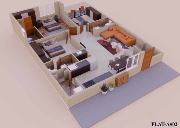 Floor plan of 3 BHK 1668 Sq. Ft. Apartment in Fuerzaa Raagaa Spaces, Hyderabad
