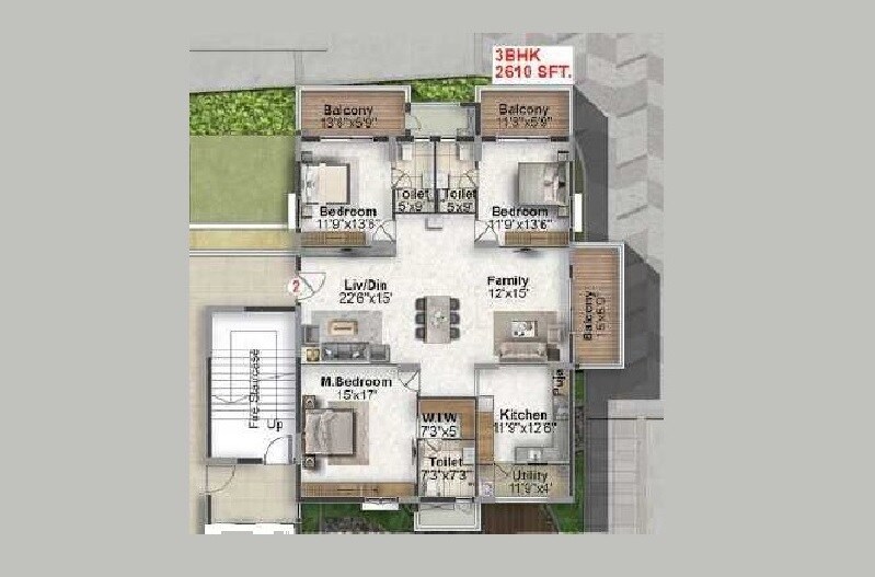 Floor plan of 3 BHK 2610 Sq. Ft. Apartment in Gamut Saraa City, Hyderabad