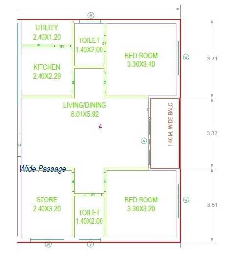 Floor plan of 2 BHK 1150 Sq. Ft. Apartment in GAR Park View Apartment, Hyderabad