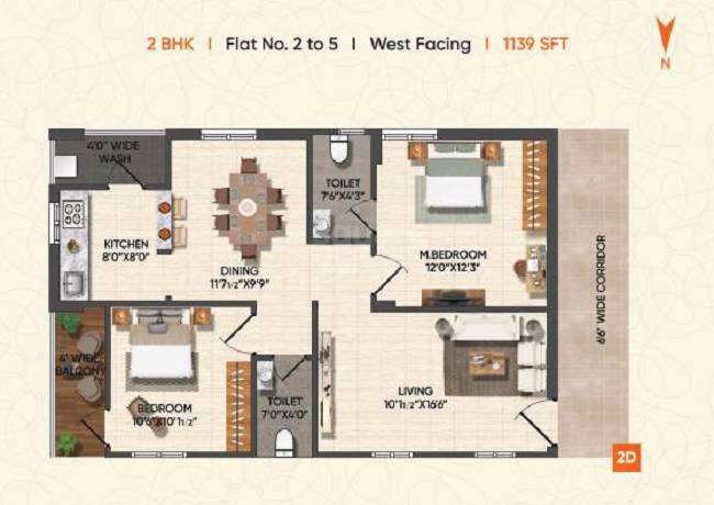 2 BHK 1139 Sq. Ft. Apartment in Garuda Grandeur