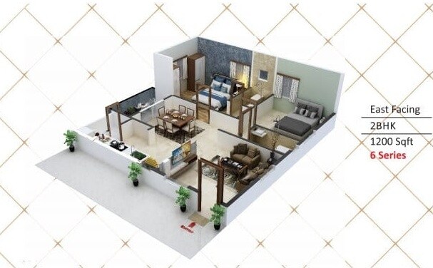 Floor plan of 2 BHK 1200 Sq. Ft. Apartment in Garuda Residency Myna, Hyderabad