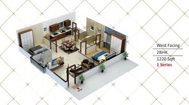 Floor plan of 2 BHK 1220 Sq. Ft. Apartment in Garuda Residency Myna, Hyderabad