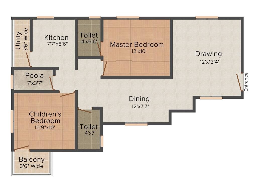 Floor plan of 2 BHK 1063 Sq. Ft. Apartment in Gayathri Classic, Hyderabad