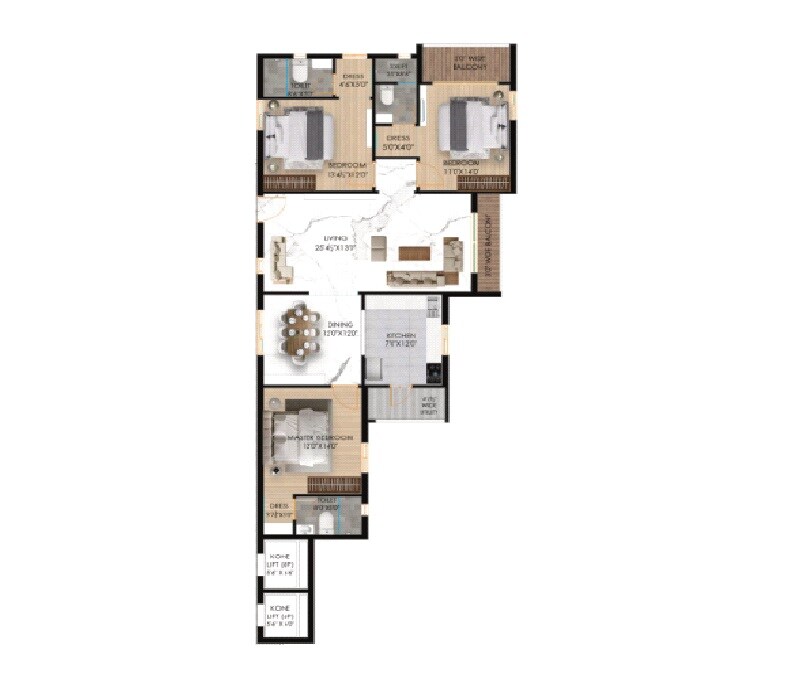 Floor plan of 3 BHK 2092 Sq. Ft. Apartment in Gearup Symphony Elite, Hyderabad