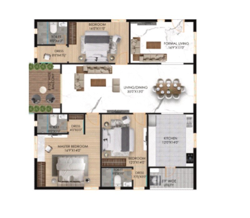 Floor plan of 3 BHK 2574 Sq. Ft. Apartment in Gearup Symphony Elite, Hyderabad