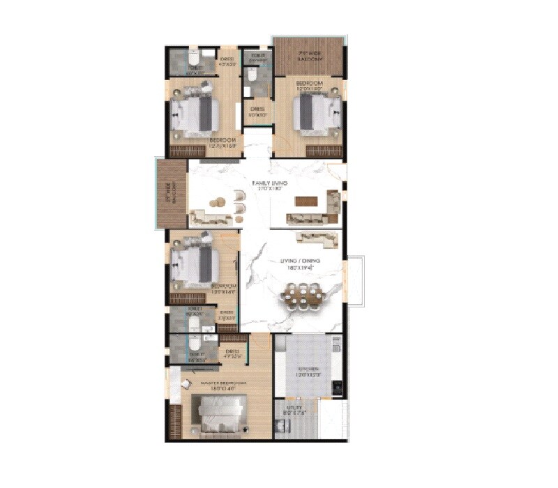 Floor plan of 4 BHK 3195 Sq. Ft. Apartment in Gearup Symphony Elite, Hyderabad