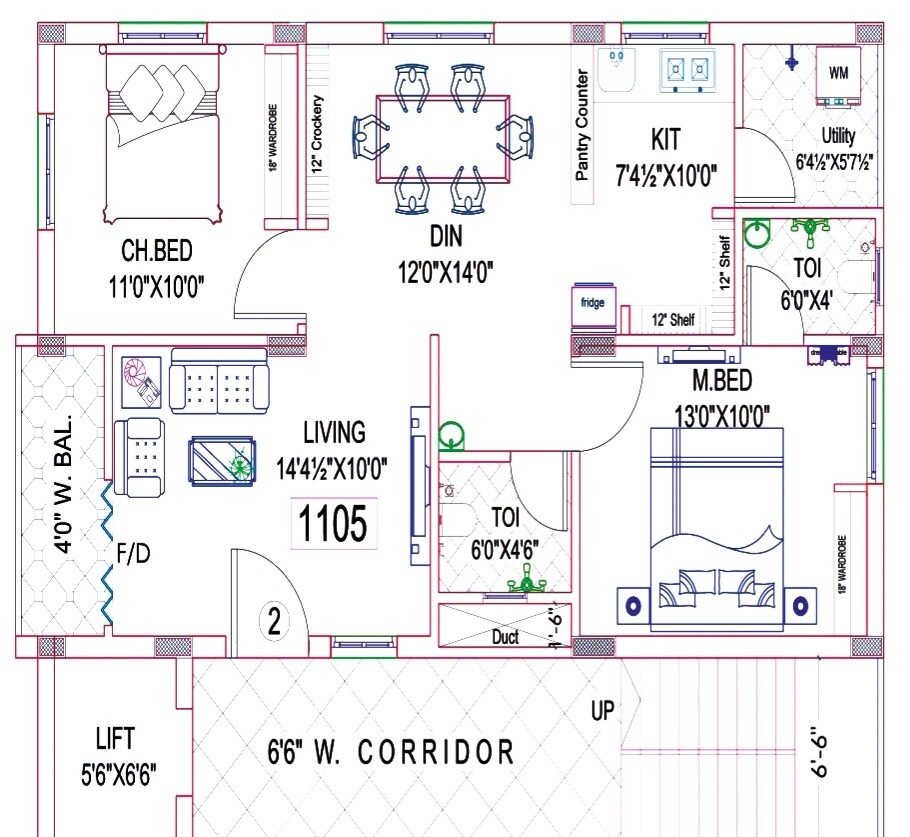 Floor plan of 1 BHK 1105 Sq. Ft. Apartment in GGK Emerald, Hyderabad