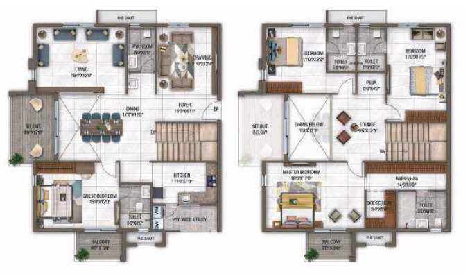 Floor plan of 4 BHK 3300 Sq. Ft. Apartment in GHR Callisto, Hyderabad