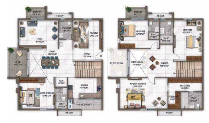 Floor plan of 4 BHK 3585 Sq. Ft. Apartment in GHR Callisto, Hyderabad