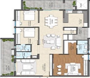 Floor plan of 3 BHK 1632 Sq. Ft. Apartment in GHR Titania, Hyderabad