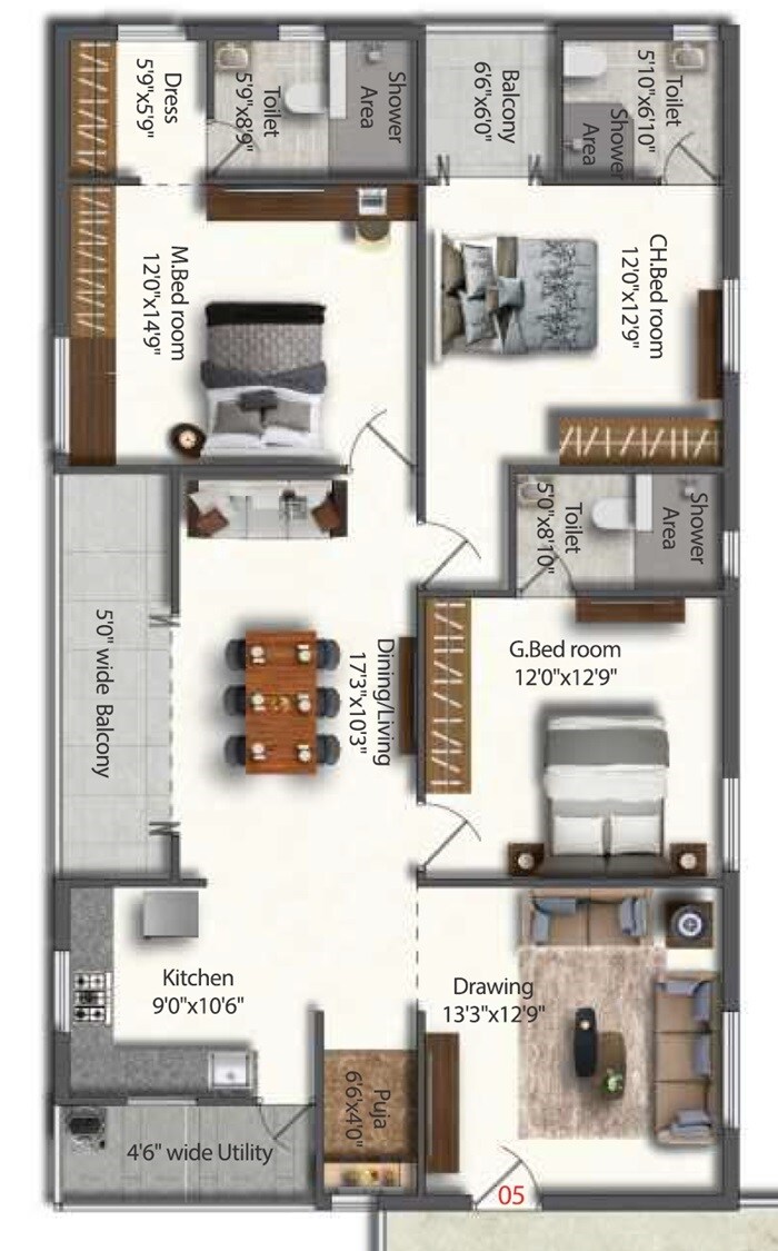 3 BHK 1916 Sq. Ft. Apartment